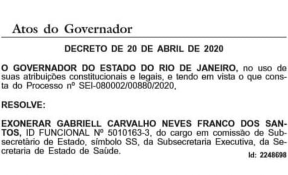 WITZEL DEMITE SUBSECRETÁRIO DE SAÚDE RESPONSÁVEL POR CONTRATAÇÕES SUSPEITAS