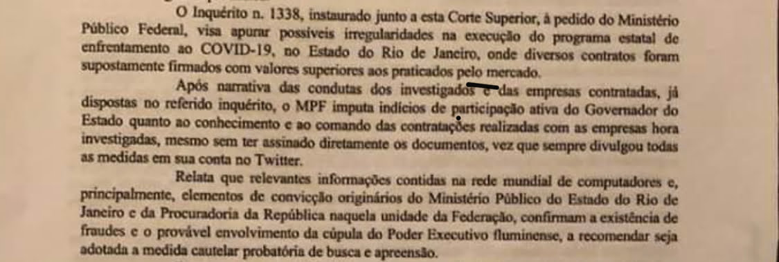 Para ministro Benedito Gonçalves, Witzel tinha o comando das ações fraudulentas