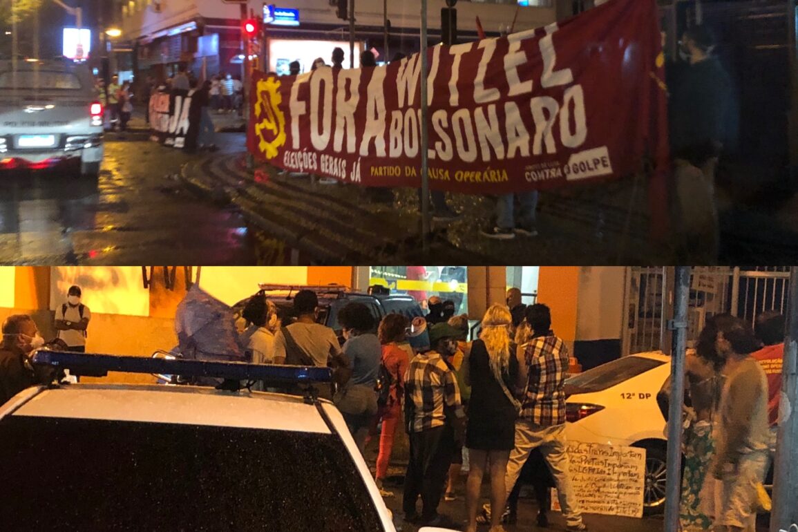 Militantes do movimento Fora Bolsonaro fazem protesto contra detenção de ativista