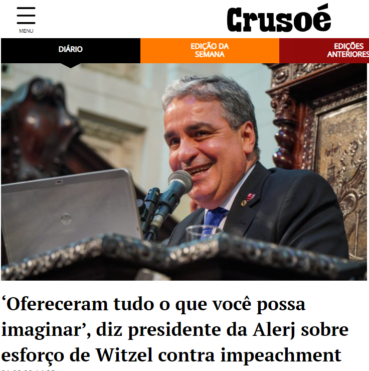 André Ceciliano diz que Witzel ofereceu tudo para se livrar do impeachment