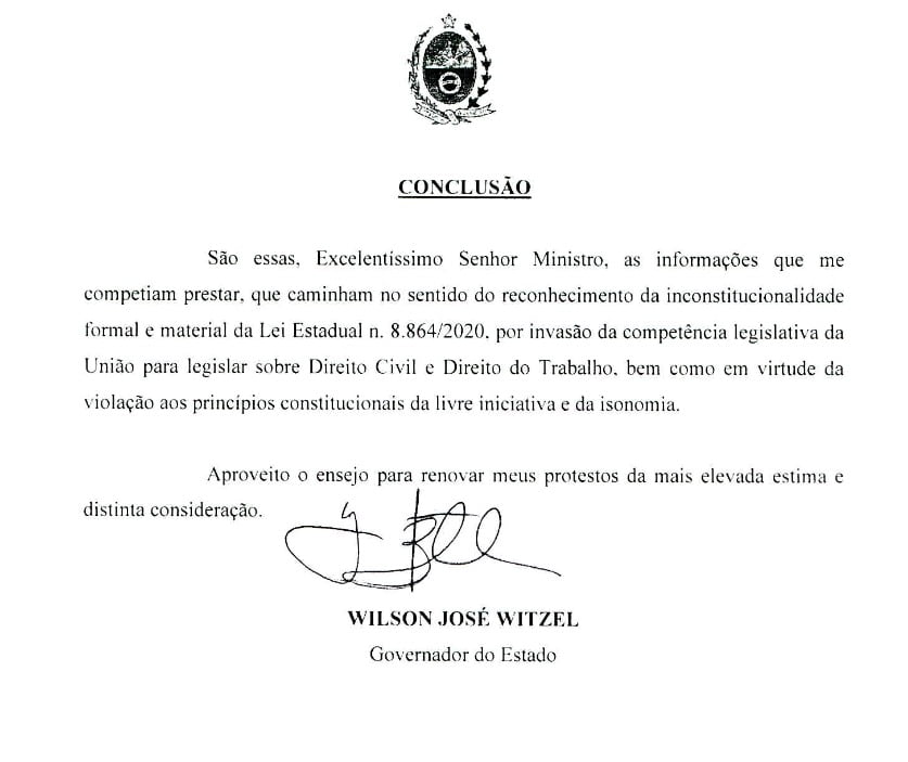 Witzel sanciona mas depois diz que lei é inconstitucional