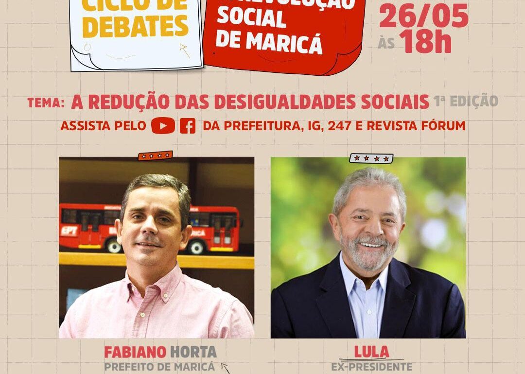 A Agenda do Poder transmite ao vivo daqui a pouco live entre o ex-presidente Lula e Fabiano Horta, prefeito de Maricá
