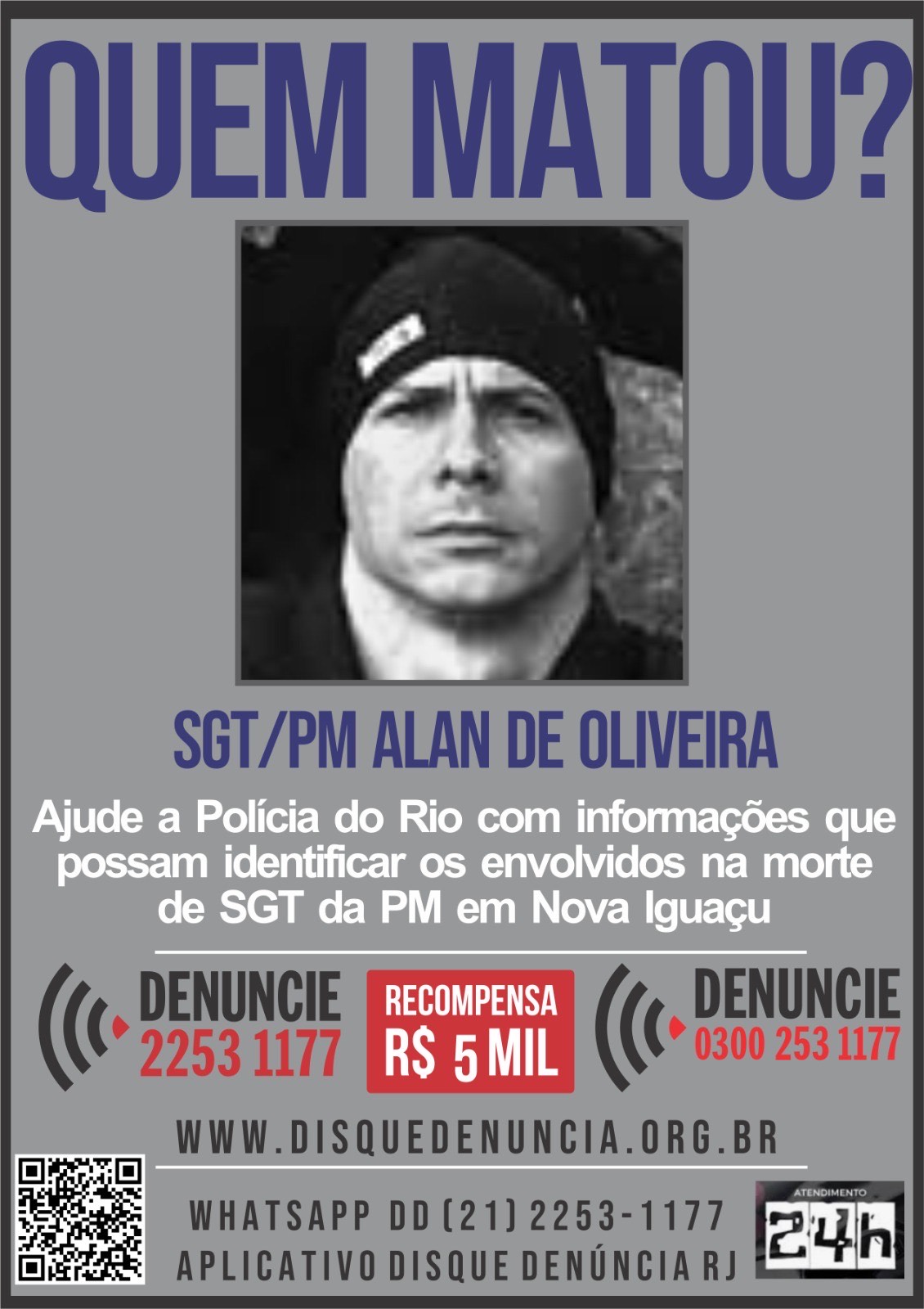 PM Alan de Oliveira foi morto por homens encapuzados em Nova Iguaçu