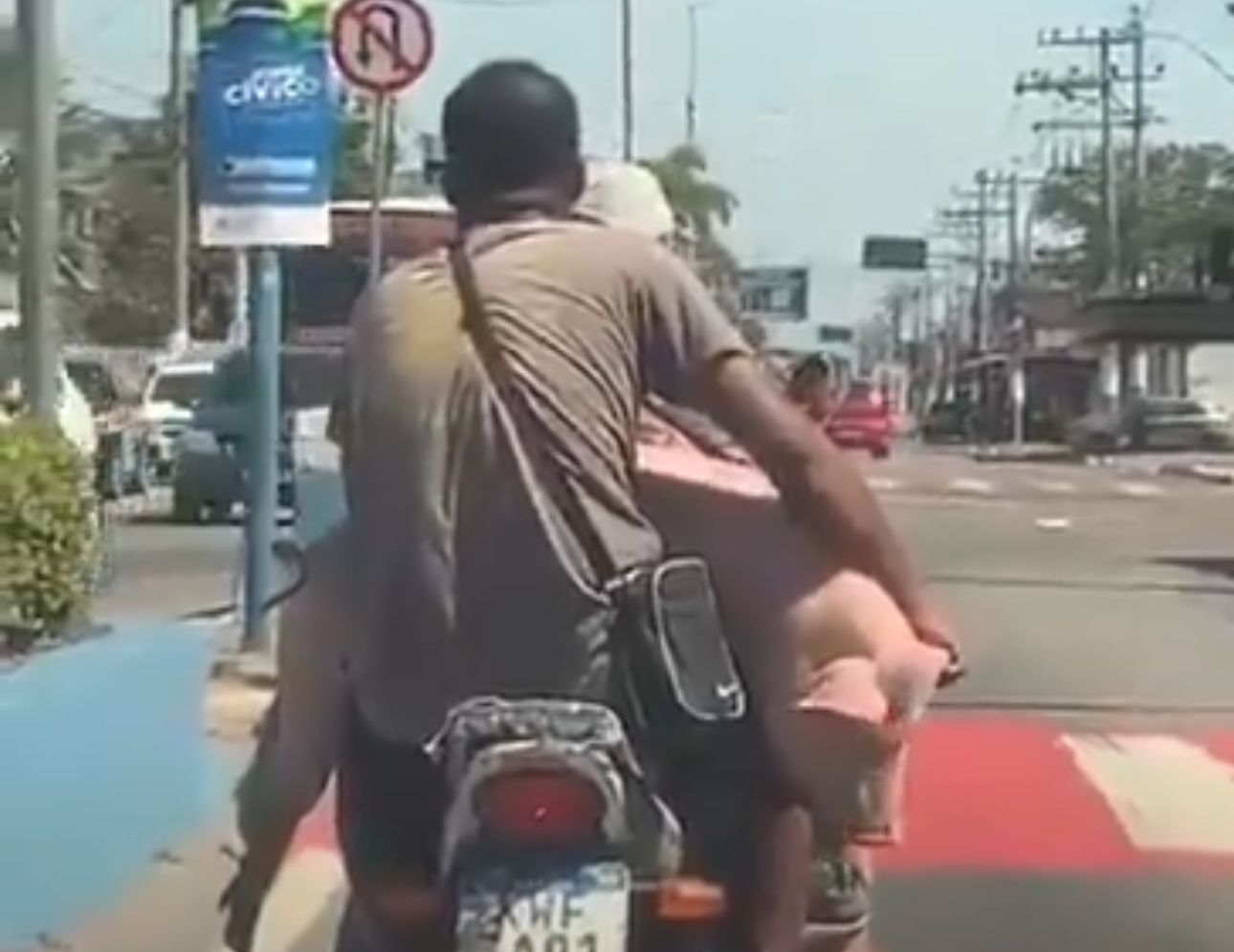 É crime! Motociclistas transportam porco amarrado em moto na Baixada; vídeo