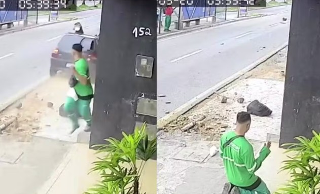 Vídeo: Por segundos, gari escapa de morrer atropelado e se ajoelha para agradecer