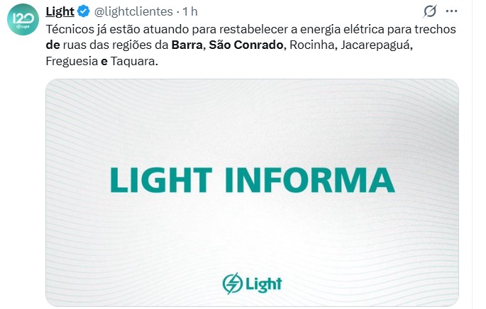 Falta de luz atinge São Conrado e Barra; problema afeta cerca de 160 mil pessoas