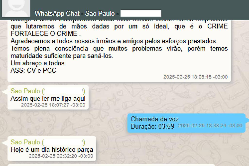 Pacto entre CV e PCC em 2025 foi negociado por WhatsApp, mostra investigação da polícia