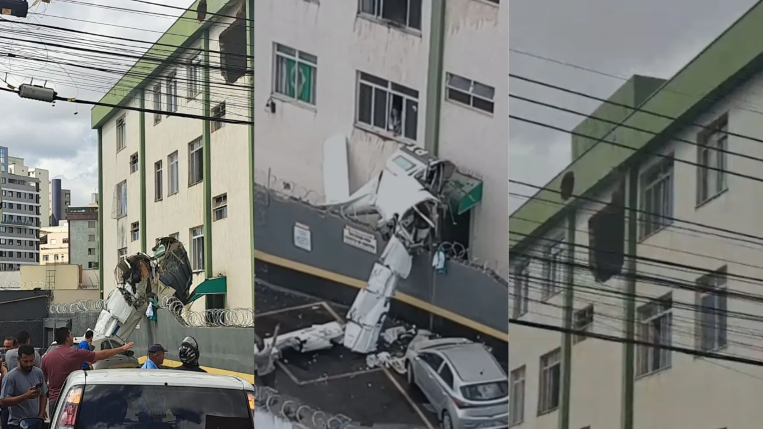 Monomotor atinge fachada de prédio em Belo Horizonte
