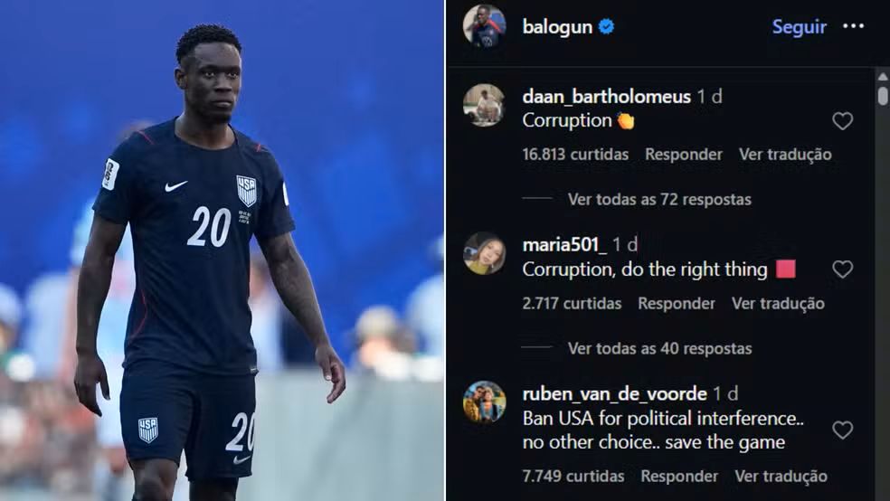 Balogun recebe ataques após decisão da Fifa sobre cartão vermelho
